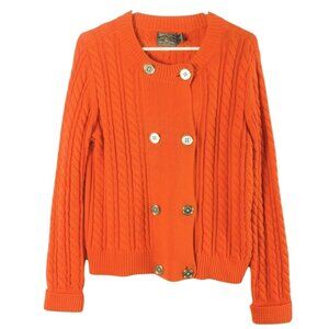 American Living Orange Cable Knit Double-Breasted Sweater Cardigan M Womens